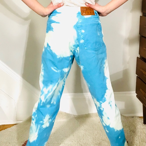 Vintage ESPRIT vibrant turquoise denim mom jean hand painted!! - Picture 6 of 16